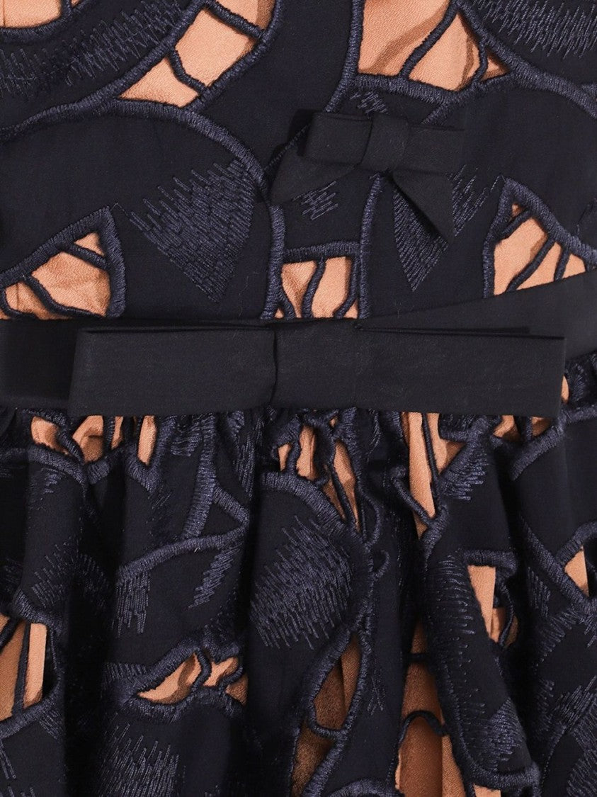 Self-Portrait Embroidered Bow Mini Dress