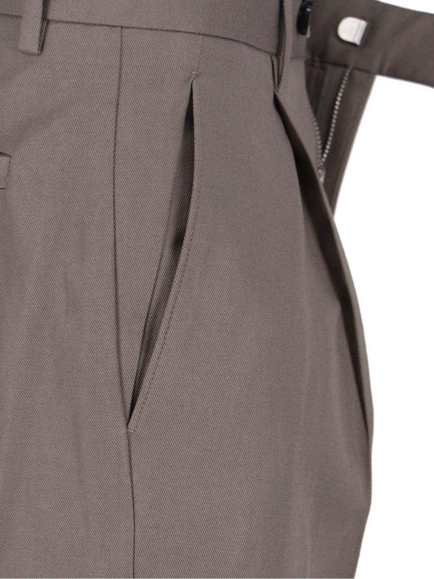 Zegna Taupe Tailored Cotton-Linen Straight Leg Trousers