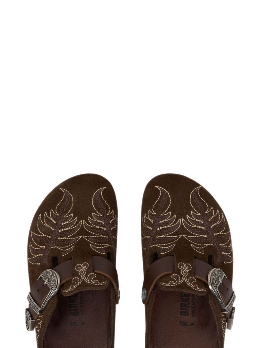 Etro X Birkenstock Slip-On Mule Sandals With Intricate Embroidery And Silver Buckle