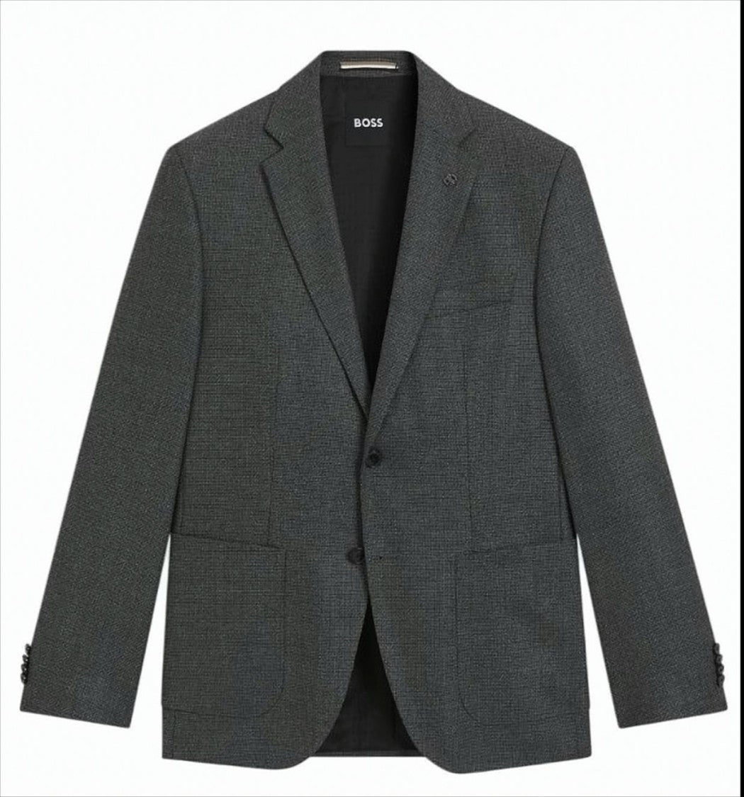 Boss Single-Breasted Gray H-Janson Jacket With Textured Fabric