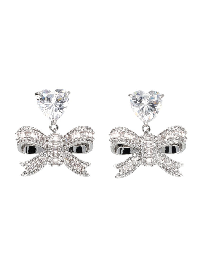 Self-Portrait Silver Crystal Heart Bow Drop Earrings