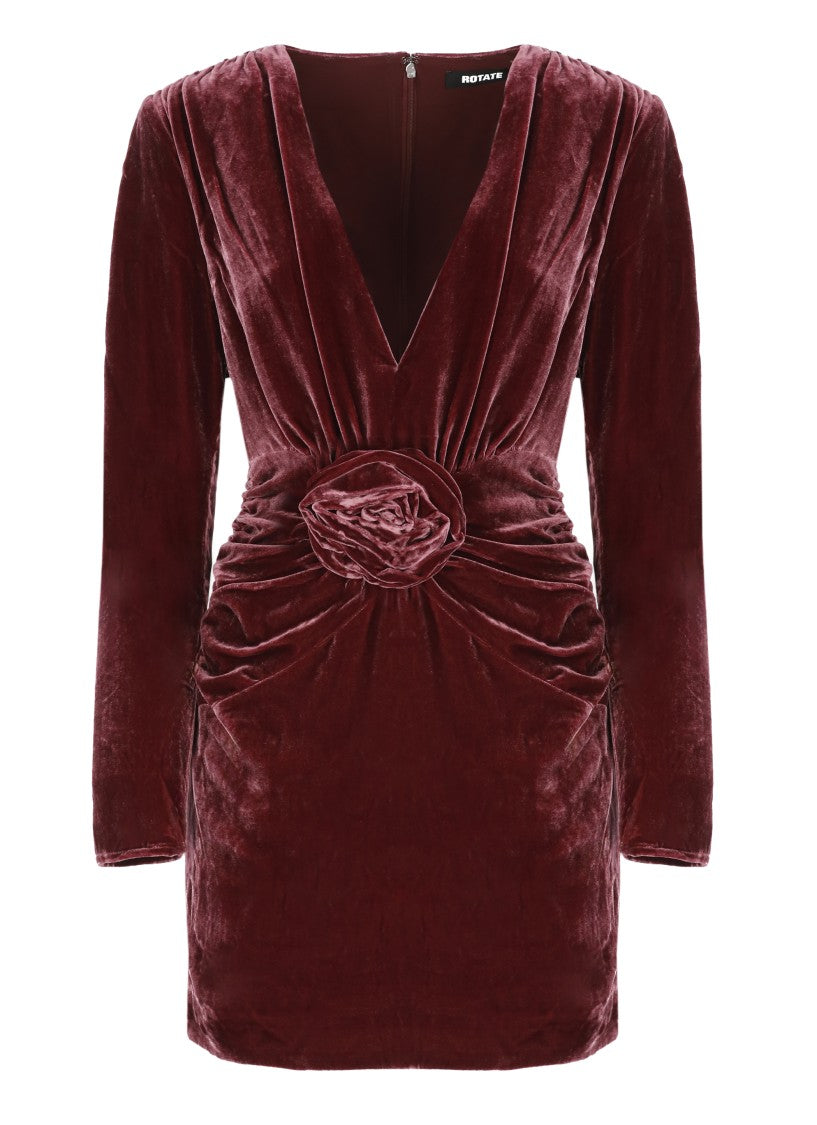 Rotate Burgundy Velvet V-Neck Mini Dress