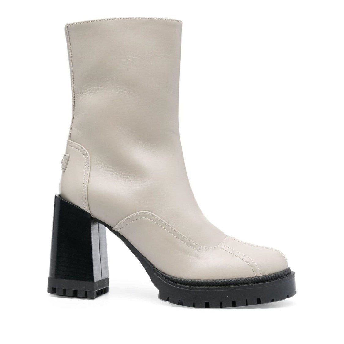 Furla Grey Climb Mid Chunky Block Heel Zipper Leather Ankle Boots