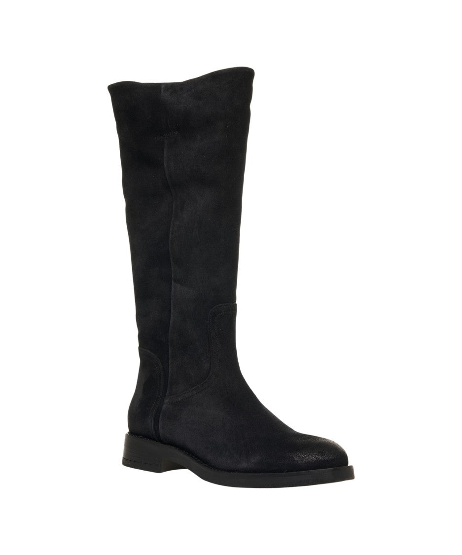 Curiosite Knee-High Suede Ankle Boots With Classic Low Heel