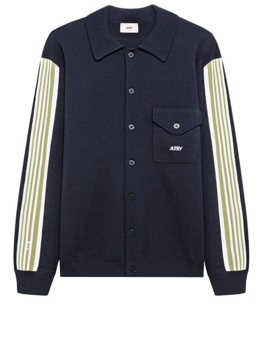 Autry Navy Viscose-Blend Striped Jacket