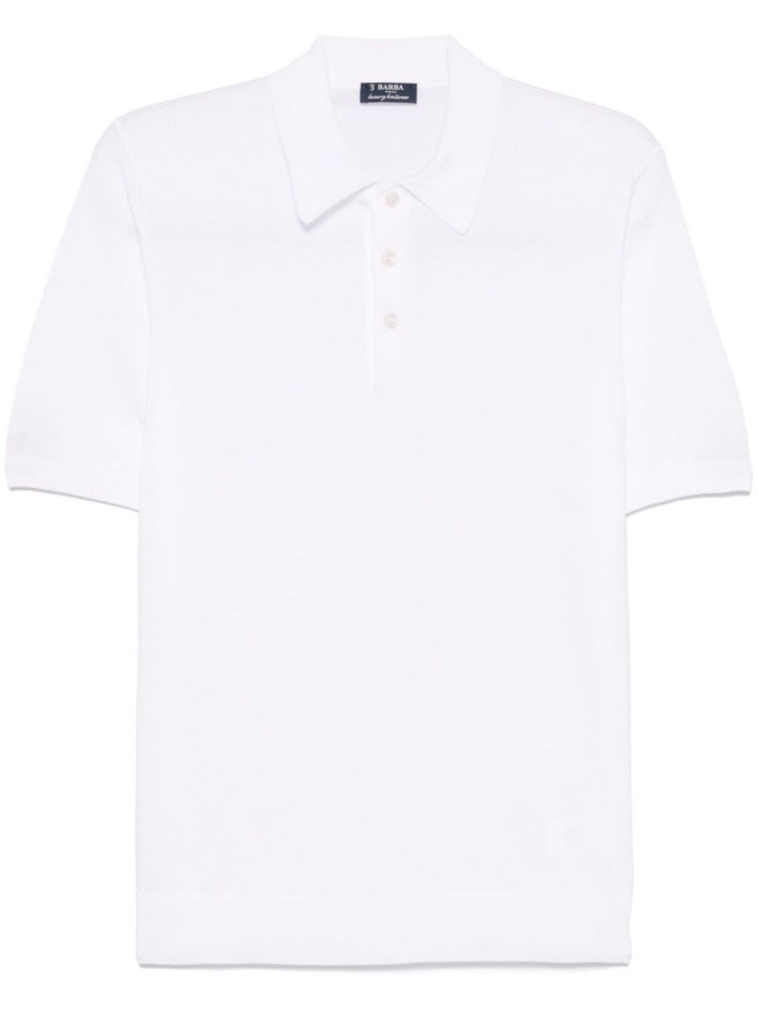 Barba White Polo With Ribbed Hem