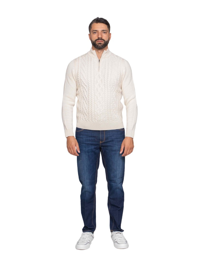 Peserico Intricately Knitted Half-Zip Pullover With Ribbed Cuffs