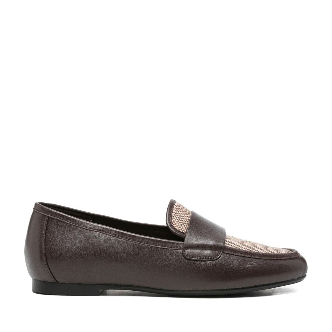 Adrianna Feretti Brown Textured Vamp Panel Leather Loafers