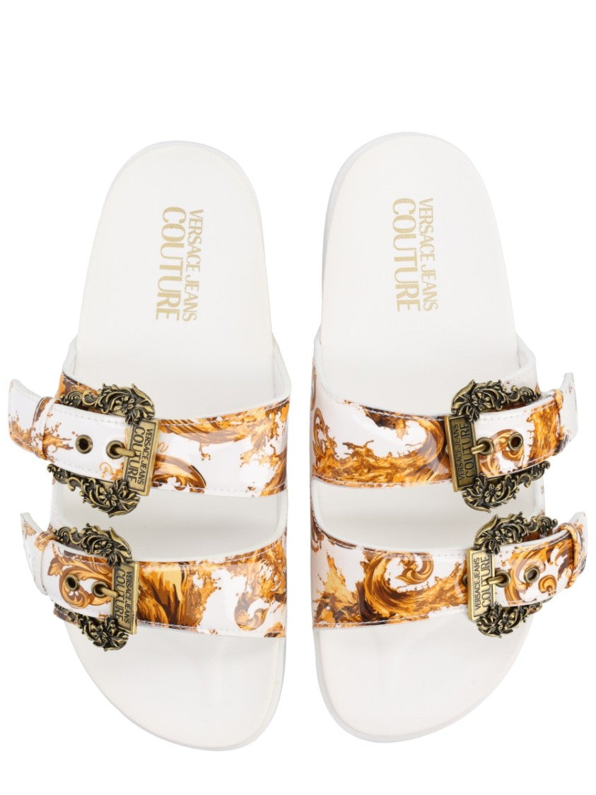 Versace Jeans Couture Arizona White Baroque Print Sandals