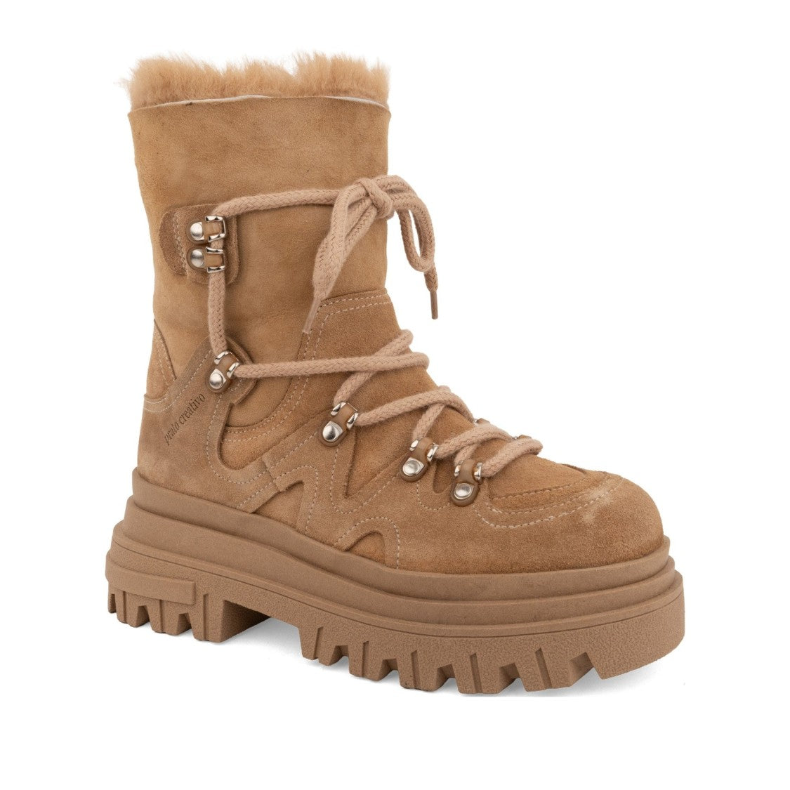 Prato Creativo Brown Chunky Plush-Lined Rugged Sole Suede Boots