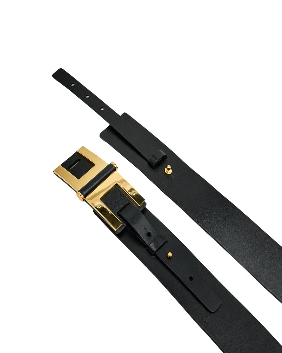 Elisabetta Franchi Black Belt With Logo Buckle