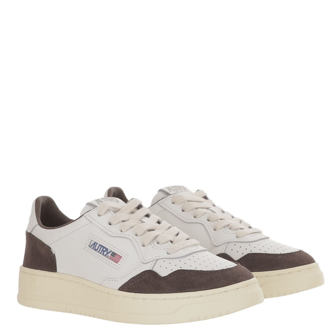 Autry Round Toe Leather Sneakers With Suede Inserts And Logo Details