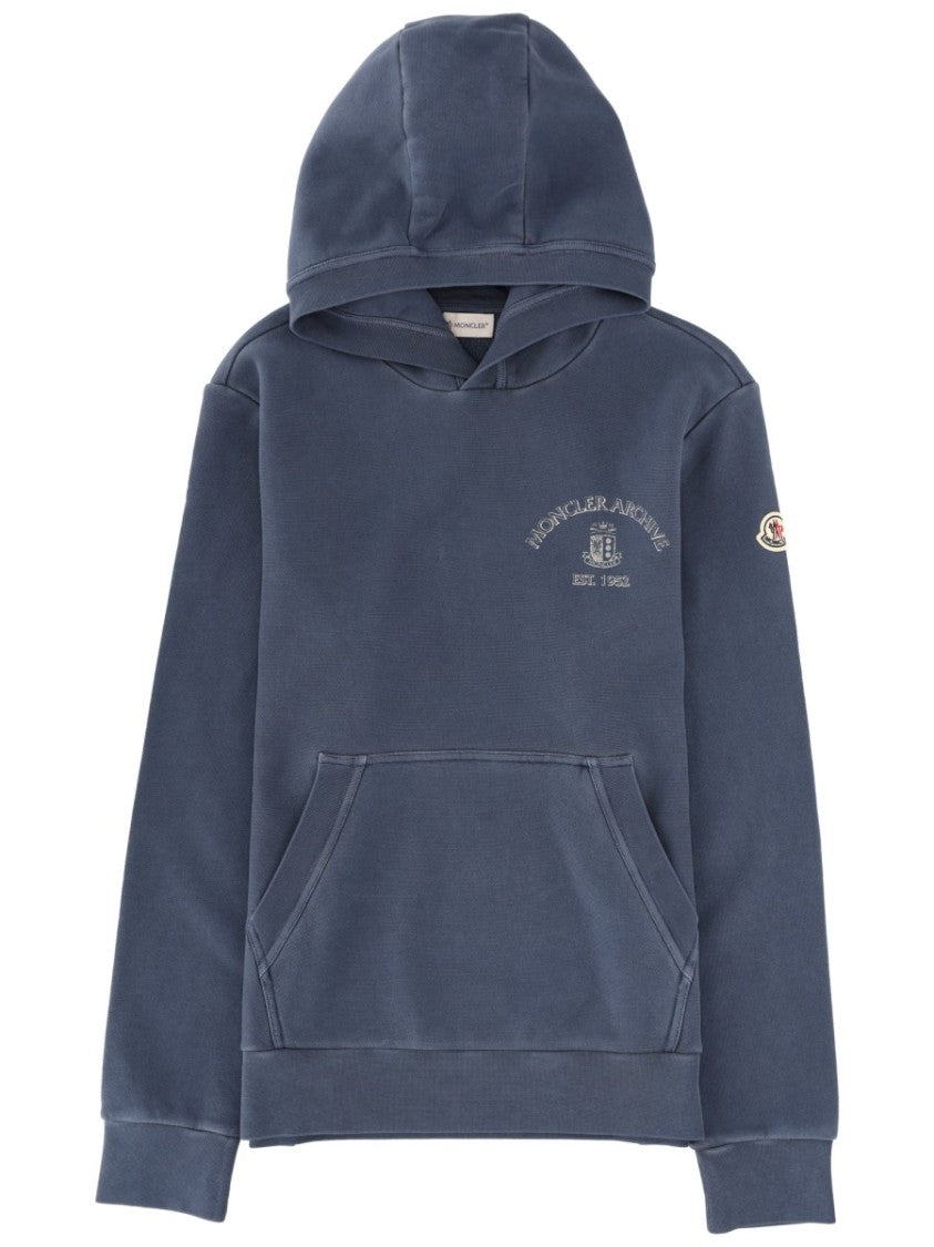 Moncler Muted Blue Cotton Logo Hoodie