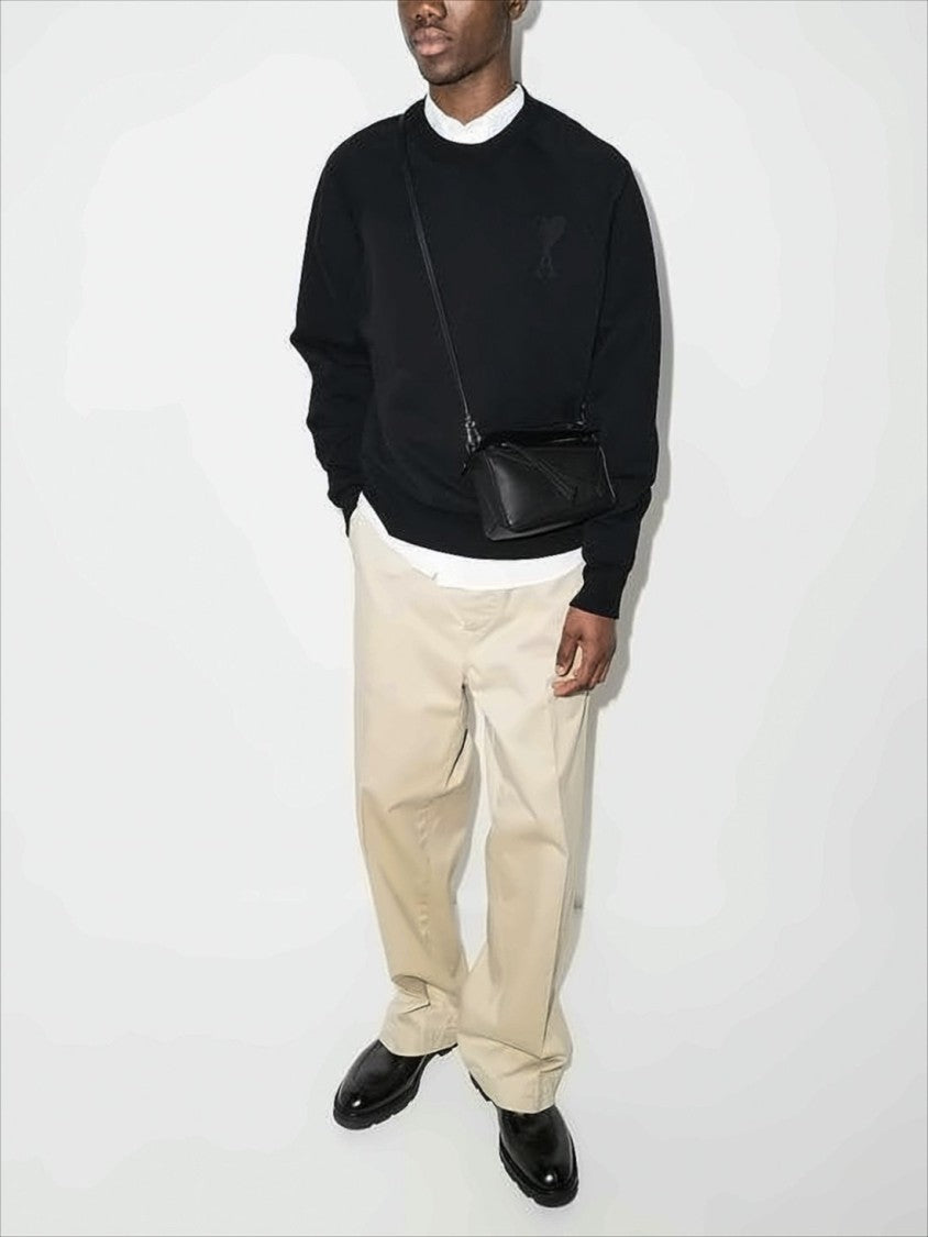 Ami Long-Sleeve Crewneck Sweatshirt With Embroidered Heart Logo