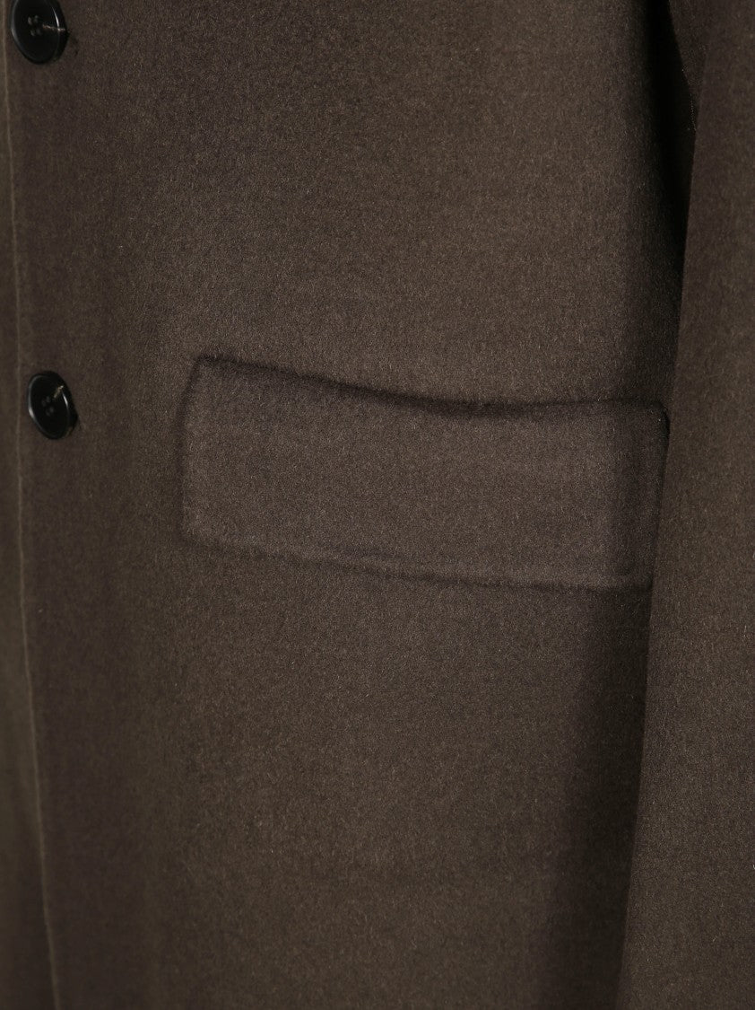 Amaranto Oversized Black Coat With Classic Collar And Button Closure