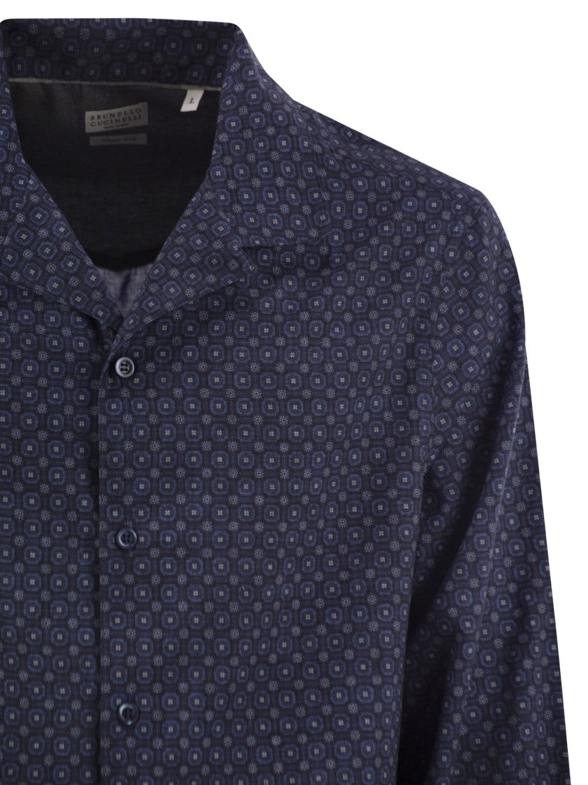 Brunello Cucinelli Geometric Print Easy Fit Twill Shirt