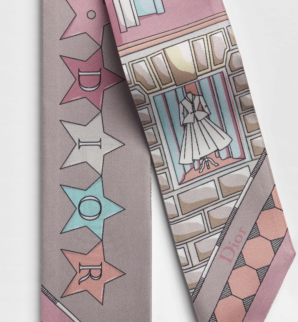 Christian Dior Pastel Pink Scarf With Artistic Star Illustrations