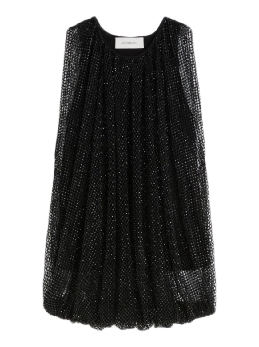 Max Mara Black Sleeveless Top With Embellished Mesh Overlay