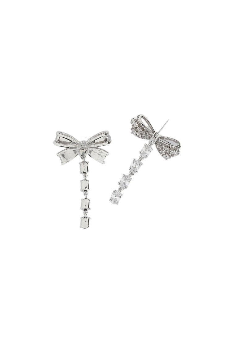Self-Portrait Silver Crystal Bow Droplet Earrings