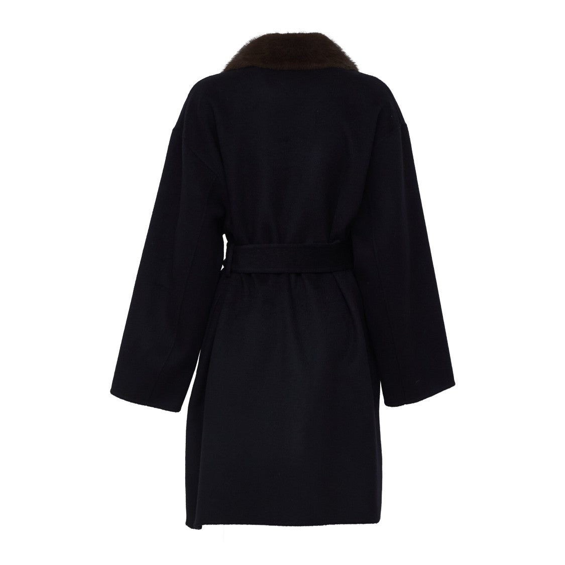 Parosh Double-Breasted Removable Fur Collar Wool Coat