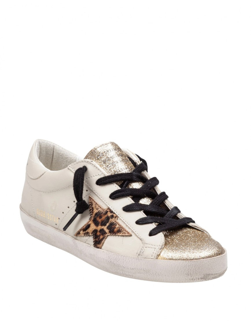 Golden Goose Gold Glitter Sneakers With Pony Hair Star Accent