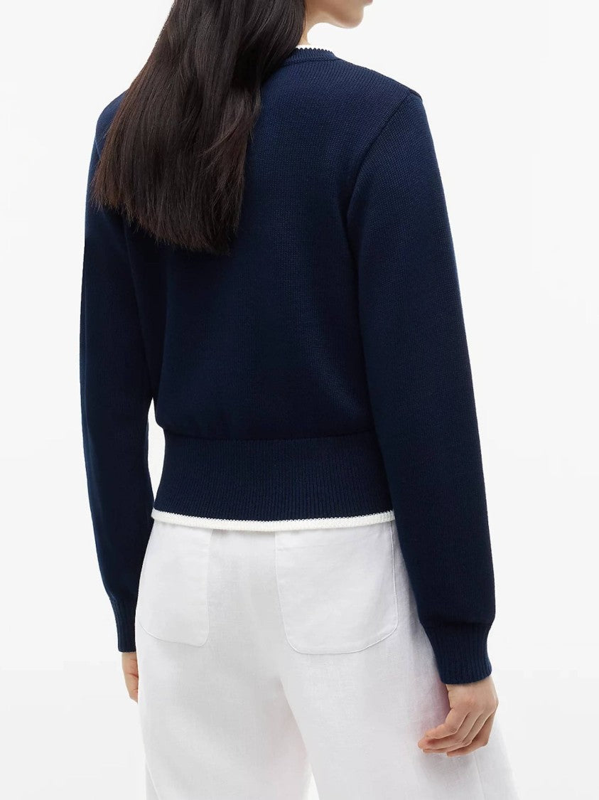 Tommy Hilfiger Navy Blue Knit Embroidered Crewneck Sweater