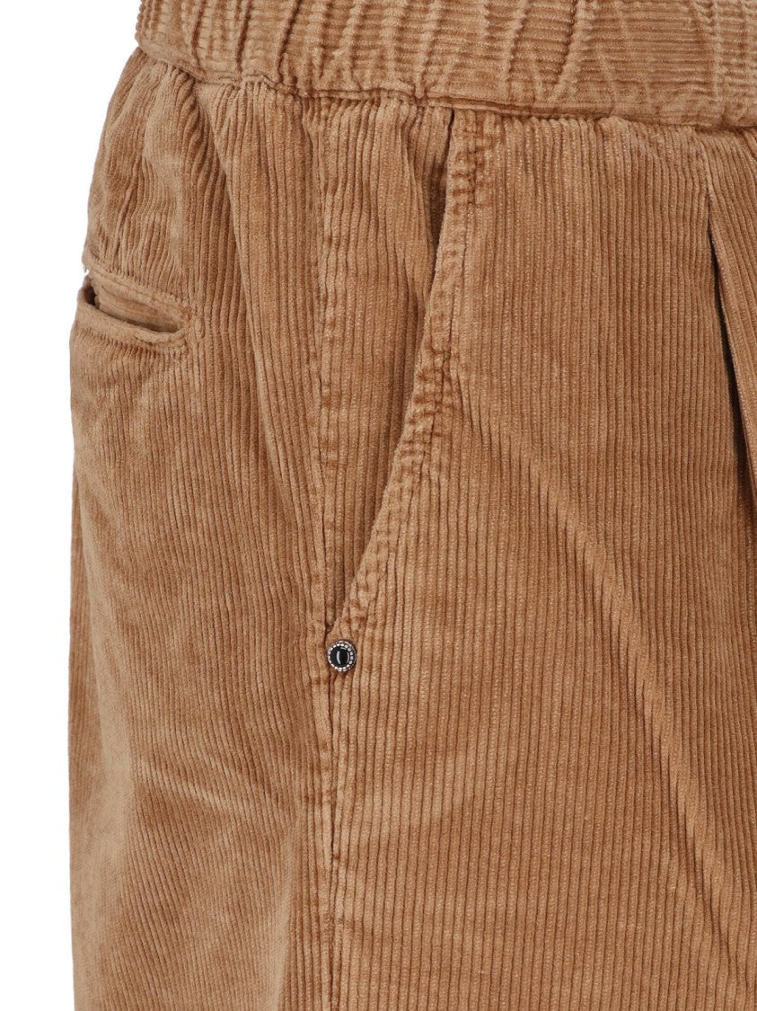 White Sand Brown Pleated Corduroy Straight-Leg Pants