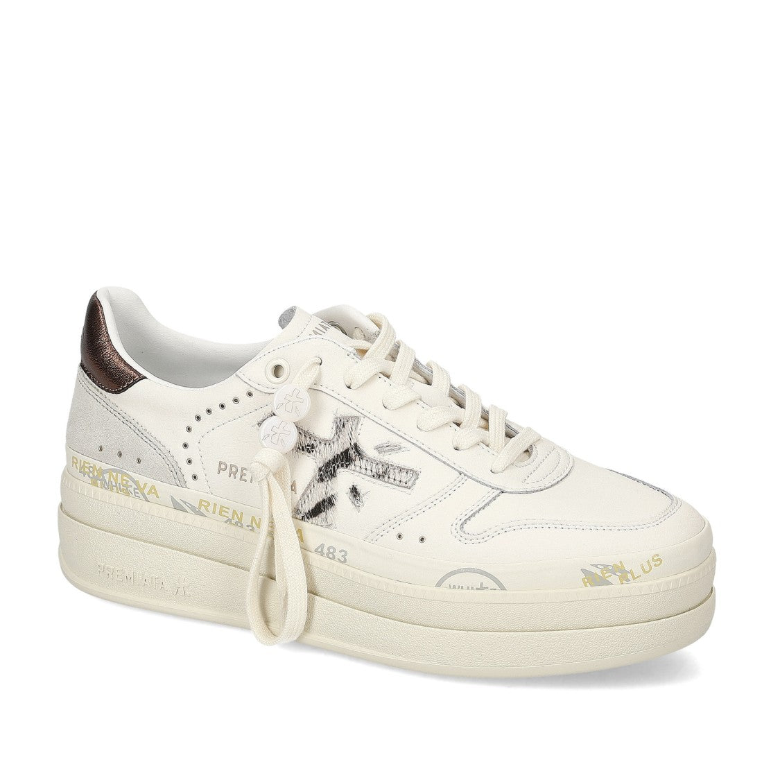Premiata Sneakers Micol In White Leather Topponcino Bronze