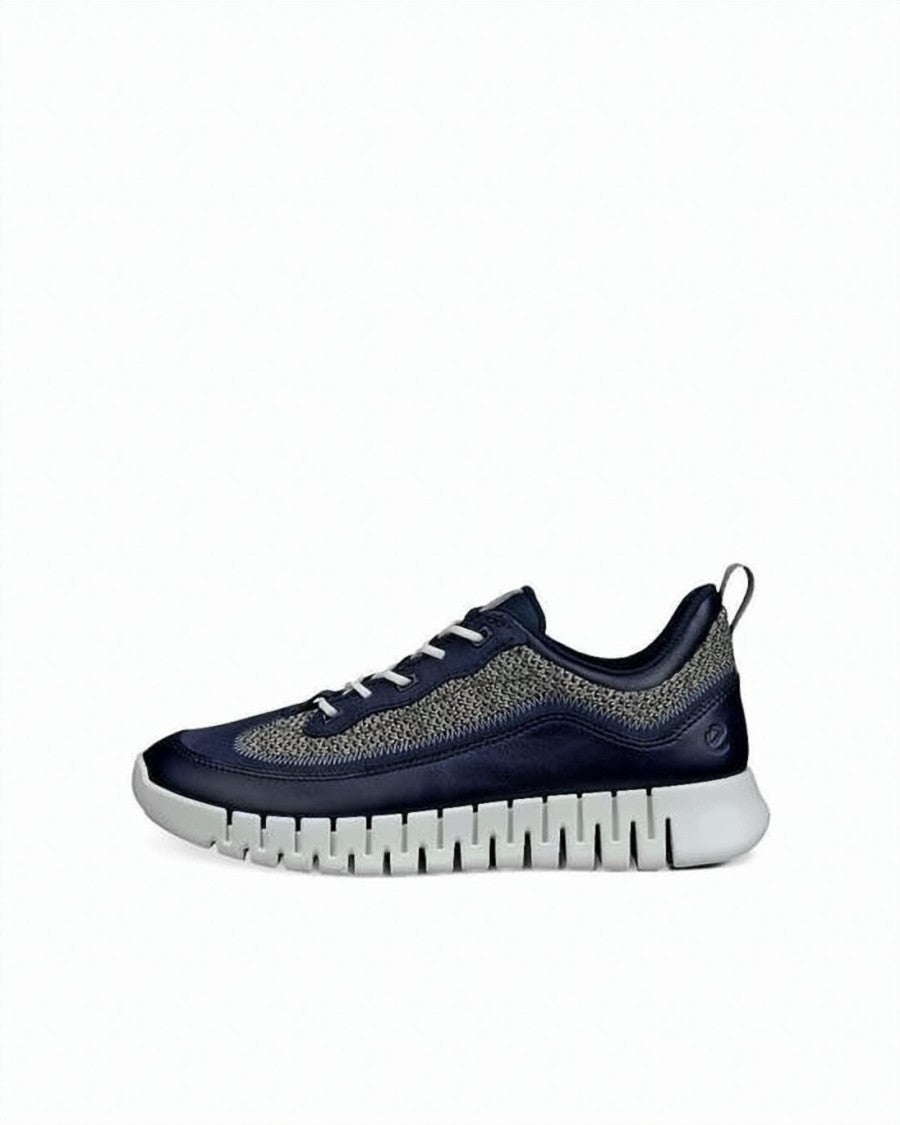 Ecco Smooth Leather And Mesh Sneakers With Flexible Rubber Sole