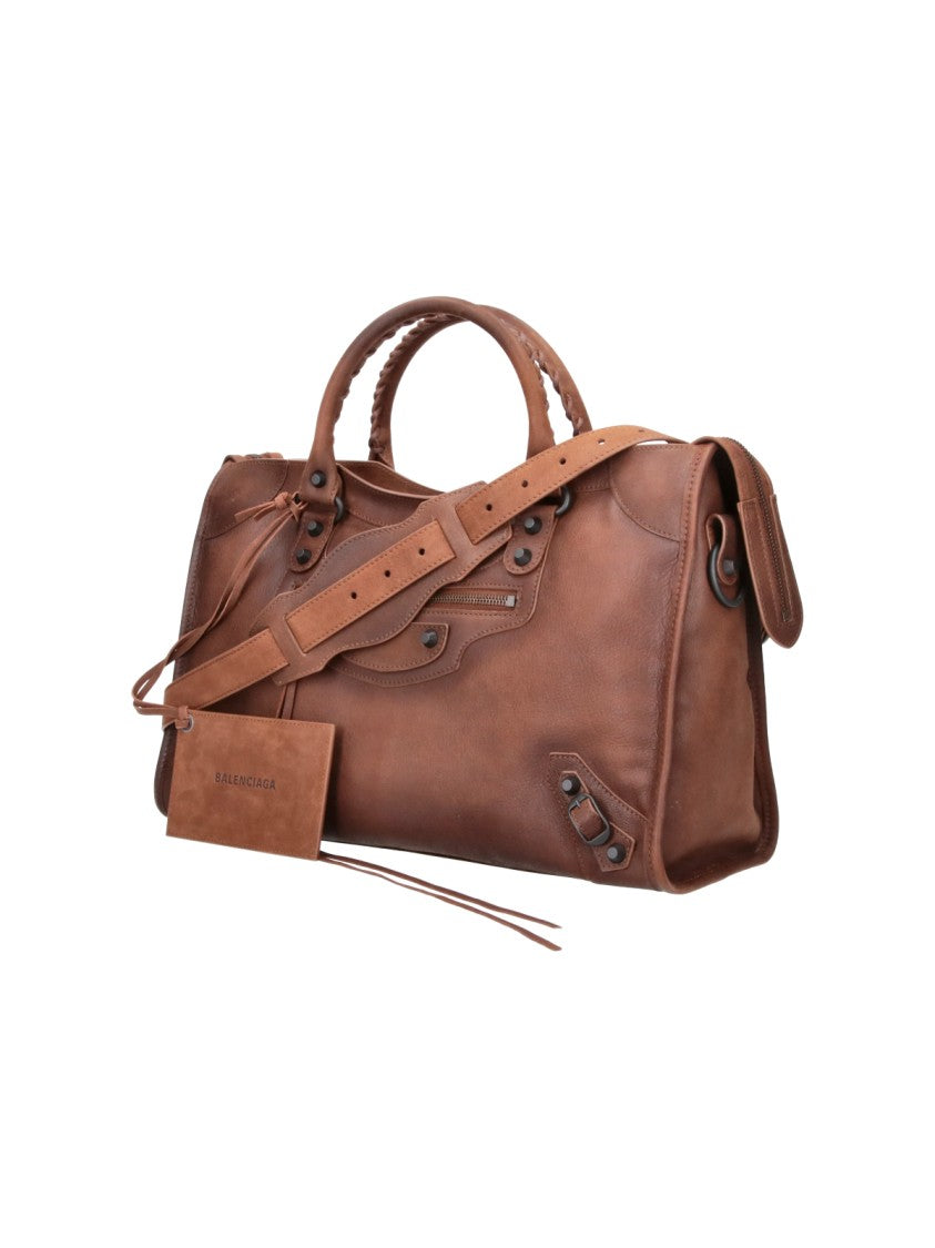 Balenciaga Medium Lamb Leather Shoulder Bag With Brass Accents