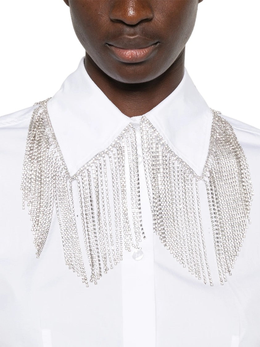 Sportmax Tailored White Shirt With Silver-Tone Chain Fringe Detail