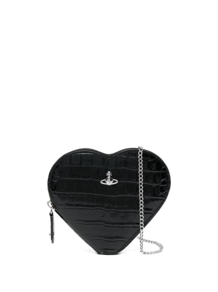 Vivienne Westwood Black Croc Effect Heart Chain Bag
