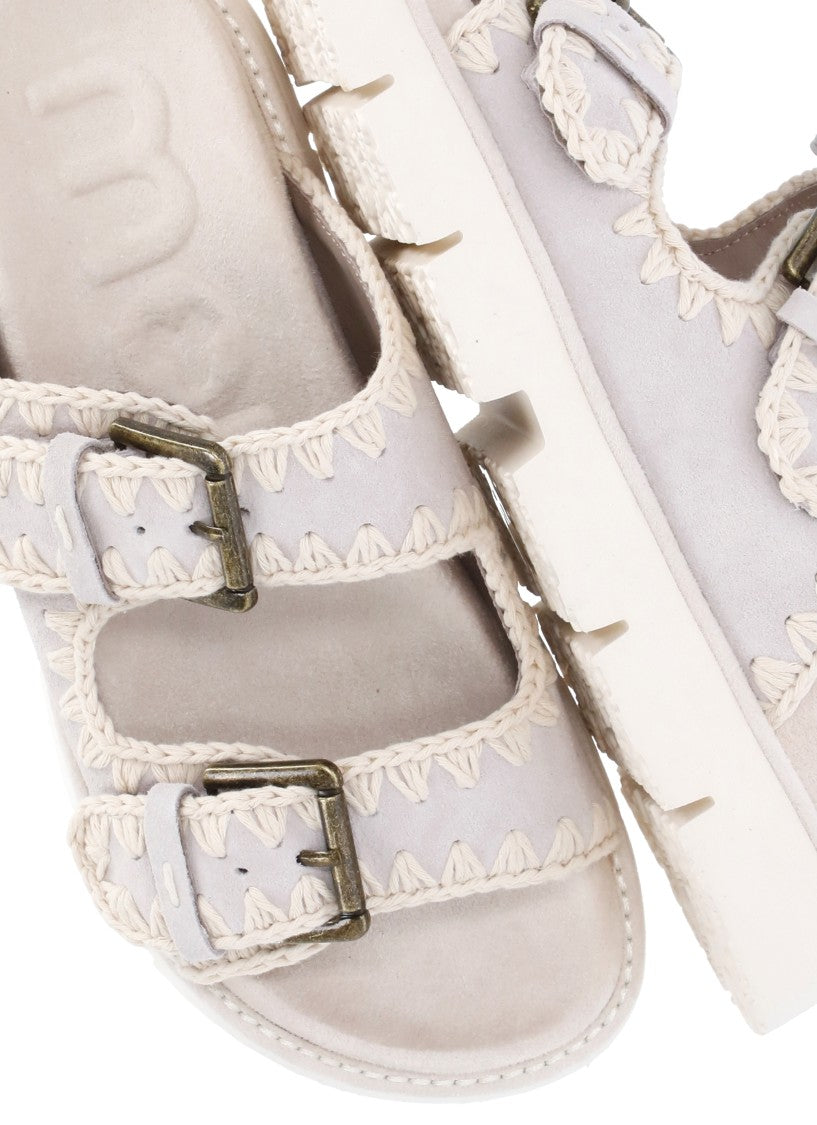 Mou Ivory Front Straps Suede Sandals