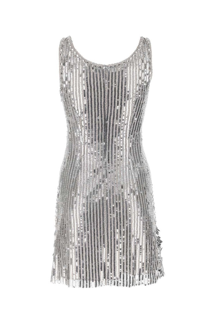 Alberta Ferretti Silver Sequins Mini Dress