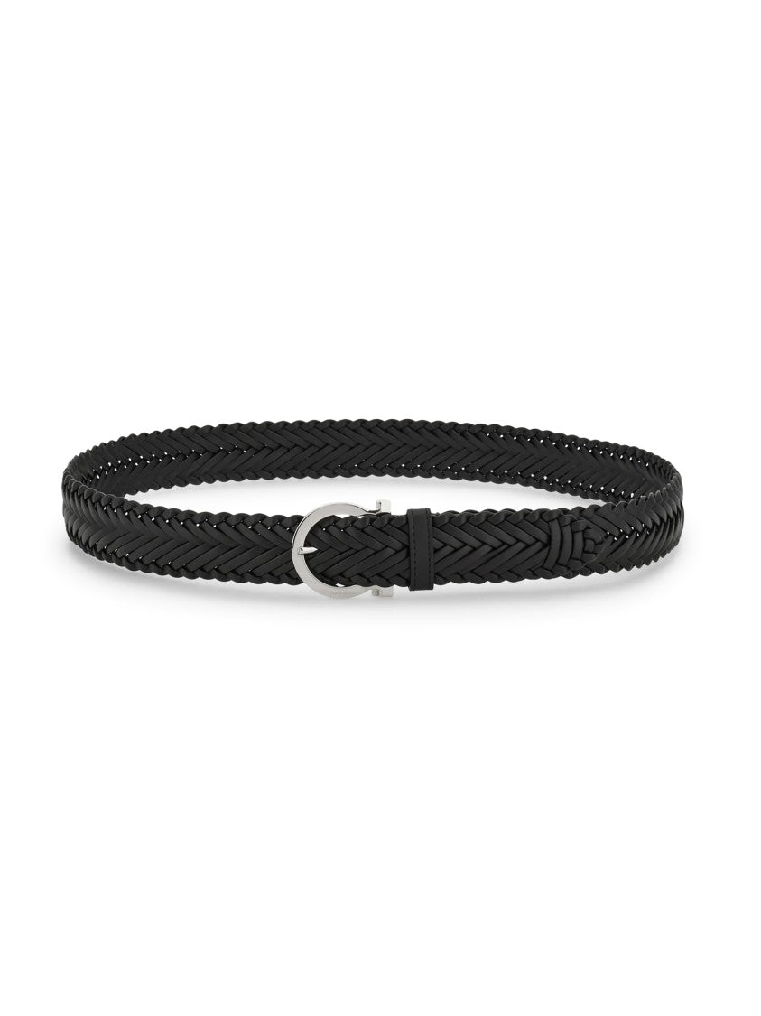 Ferragamo Braided Calfskin Leather Belt With Polished Silver-Tone Buckle