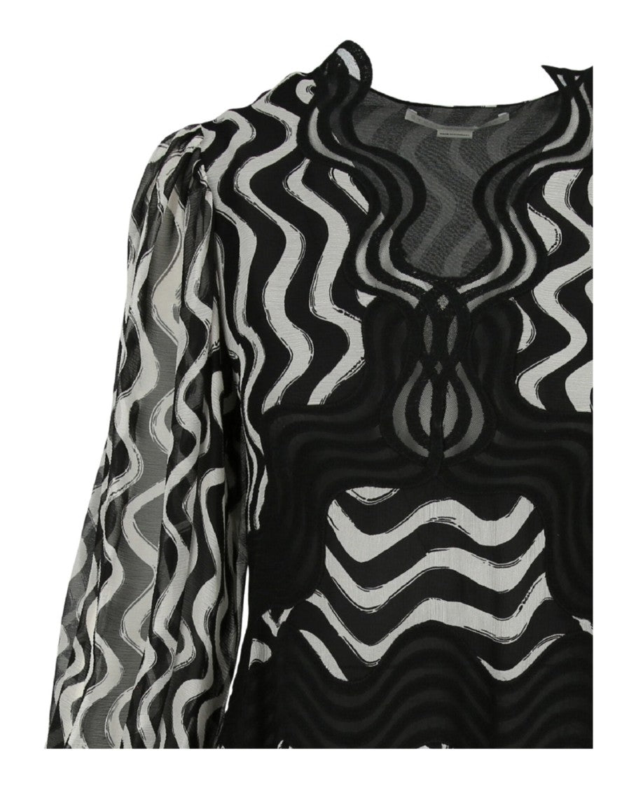Stella Mccartney Wavy Striped Silk Mini Dress With Sheer Trim