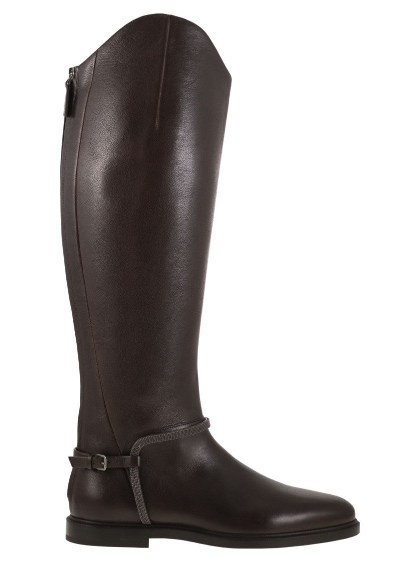 Brunello Cucinelli Classic Leather Boot With Precious Spurs