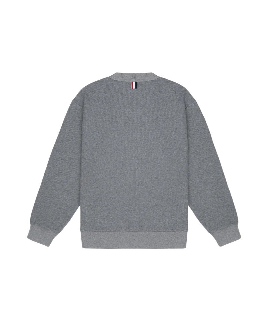 Thom Browne Grey Knit Cardigan With V-Neckline And Button-Down Front