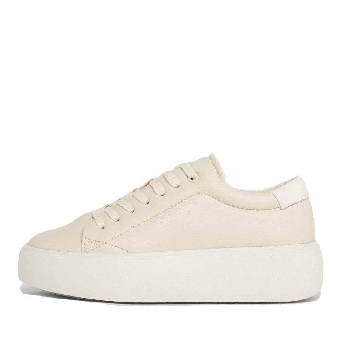 Calvin Klein Beige Minimalist Flatform Leather Sneakers