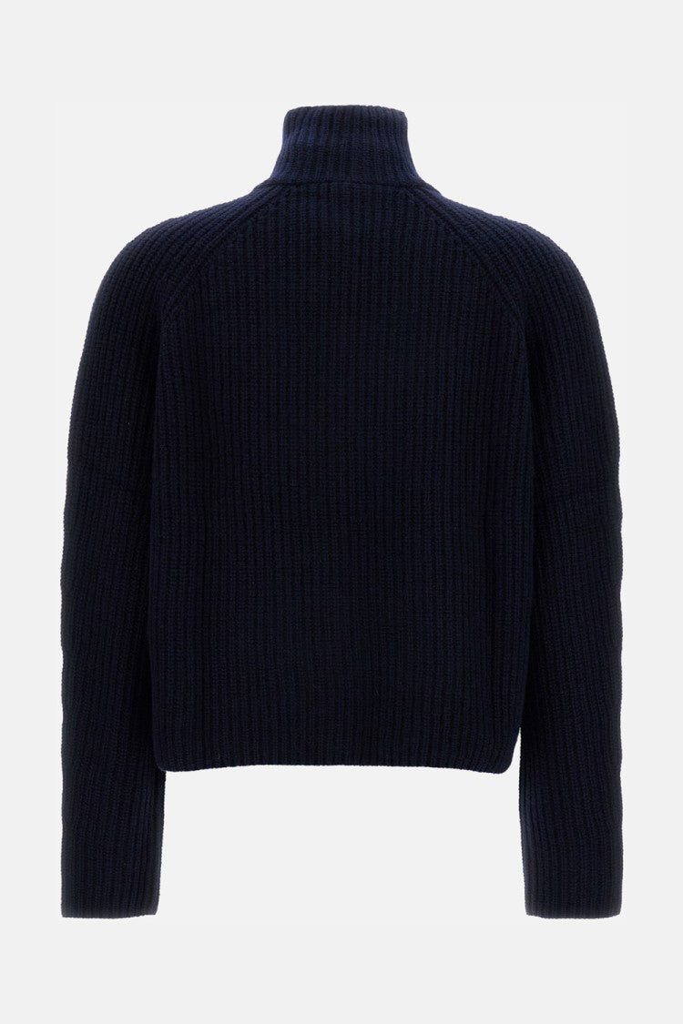 Lisa Yang High-Neck Ribbed Knit Cardigan With Metal Zipper