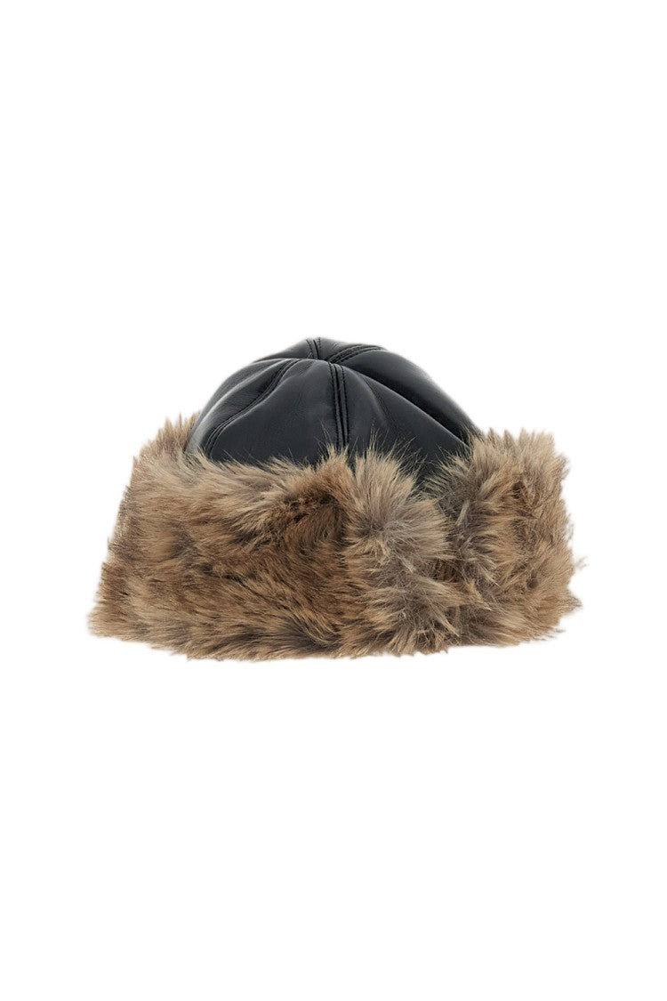 Stand Studio Paneled Rounded Crown Faux Leather Hat With Contrasting Fur Trim