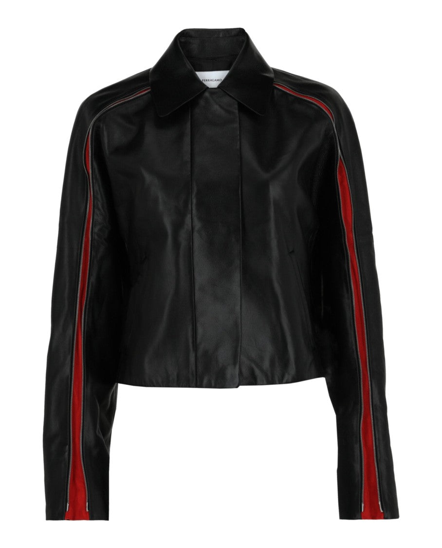 Ferragamo Zip-Detail Cropped Leather Jacket