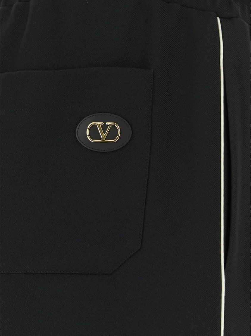 Valentino Black Wide-Leg Logo Plaque Jersey Pants