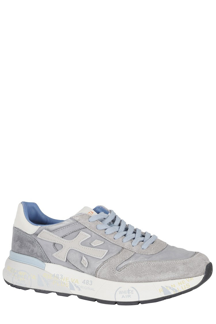 Premiata Gray And Blue Mick Iconic Side Design Leather Sneakers