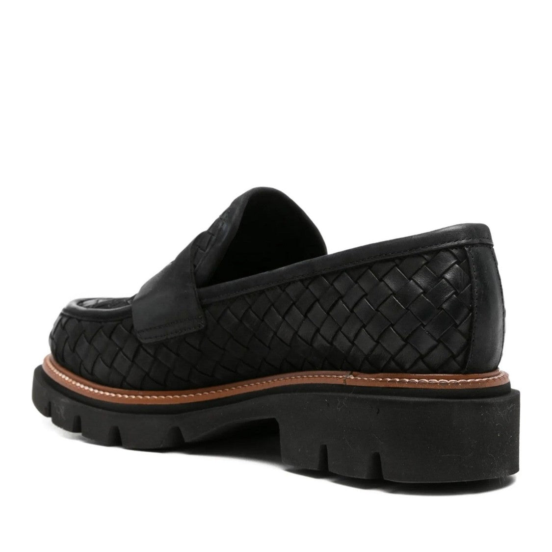 Sergio Moretti Black Woven Leather Chunky Sole Loafers