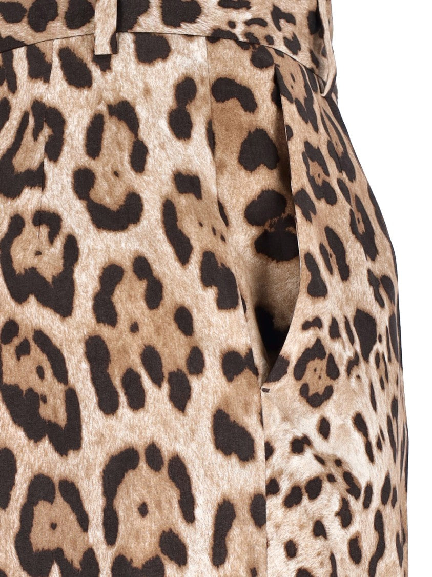 Dolce & Gabbana Animalier Shorts In Brown Cotton, Mid-Rise
