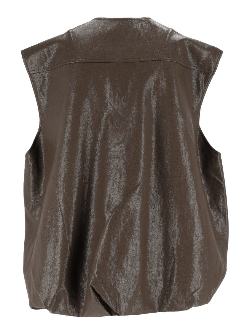 Eleh Mud Brown Glossy Sleeveless Zip-Up Gilet