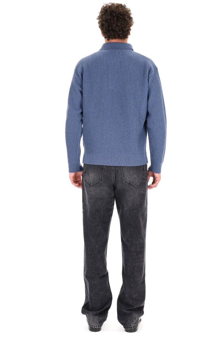 Maison Kitsuné Over Fit Ribbed Wool Polo-Sweater
