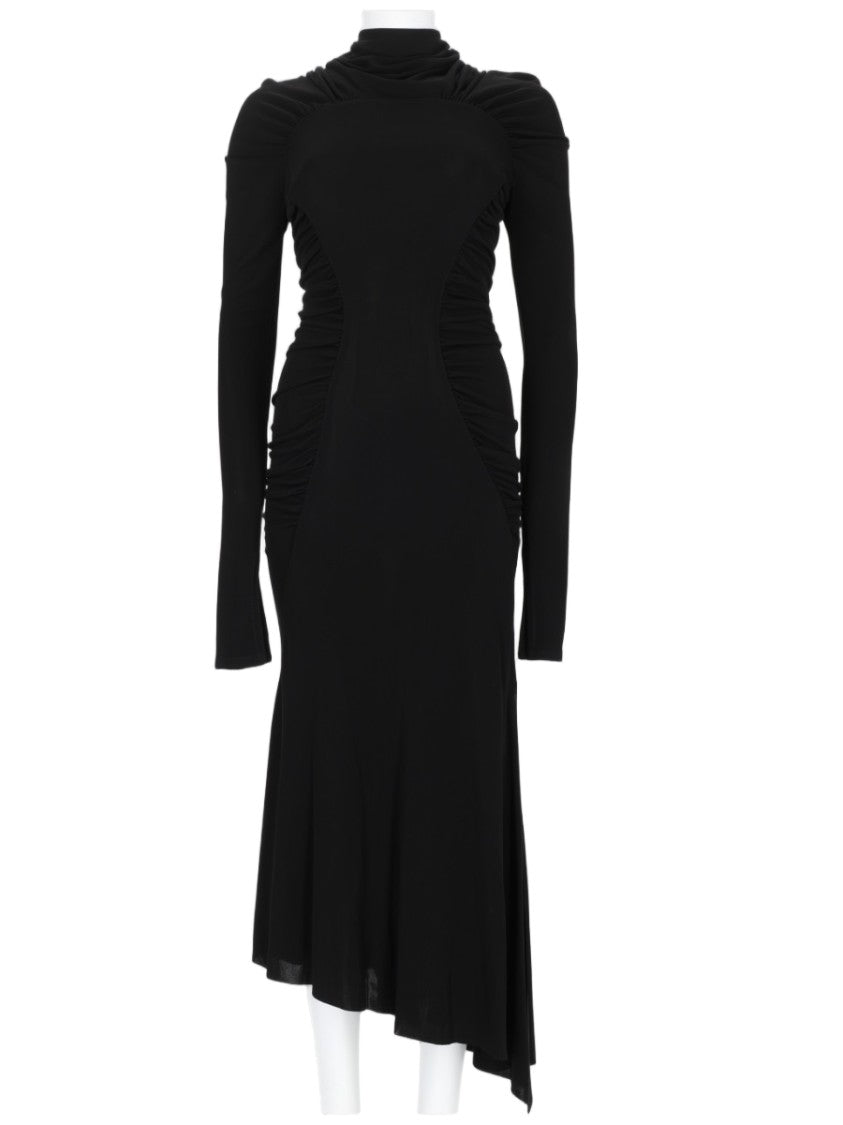 Victoria Beckham Asymmetrical Hem Midi Dress With Ruched Detailing