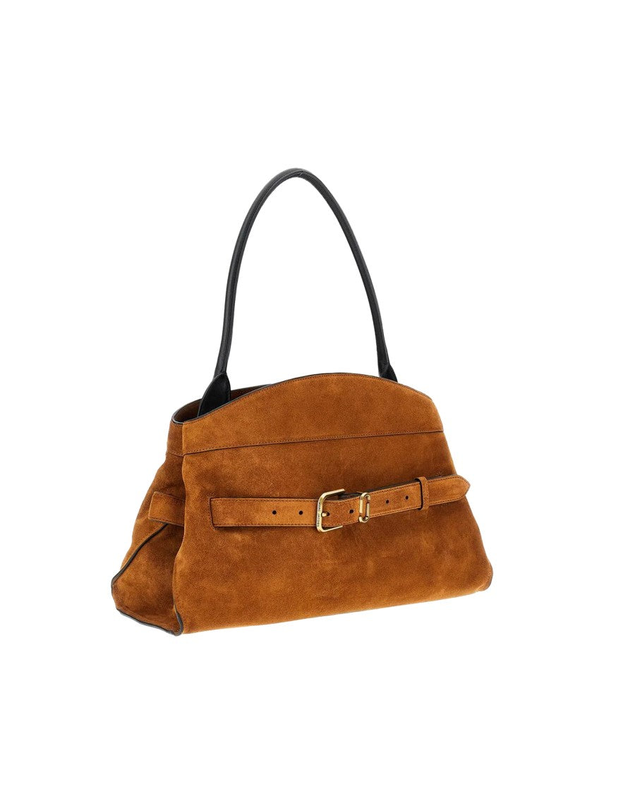 Marc Jacobs Structured Suede Shoulder Bag With Fixed Belt And Magnetic Closure